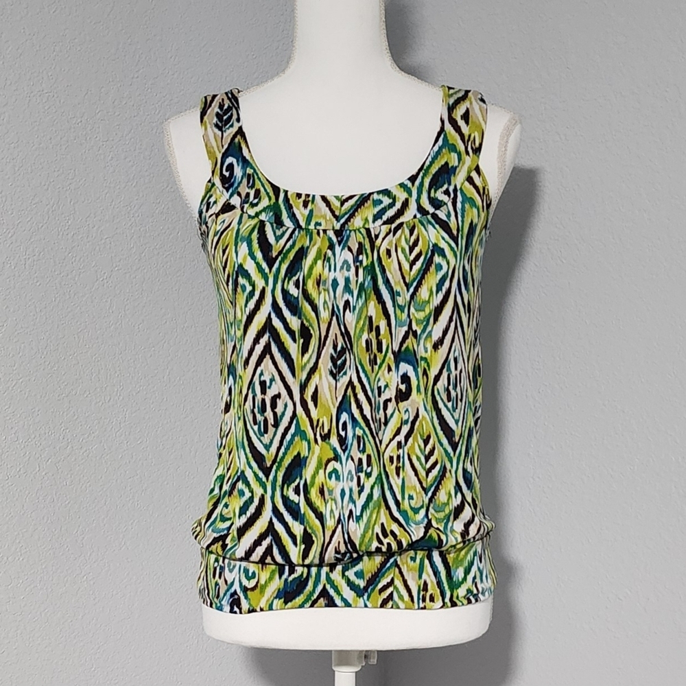 Vintage Y2K BCX Green Strapless Peacock Inspired Blouse Work Attire Size Small